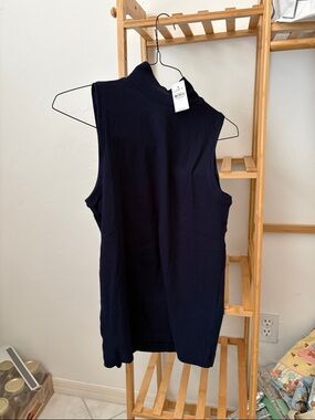 Sleeveless Mock Neck Top - Navy
